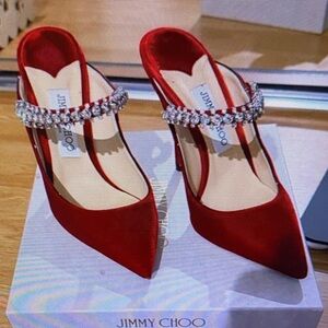 Clarks Red Heels with Crystal Strap